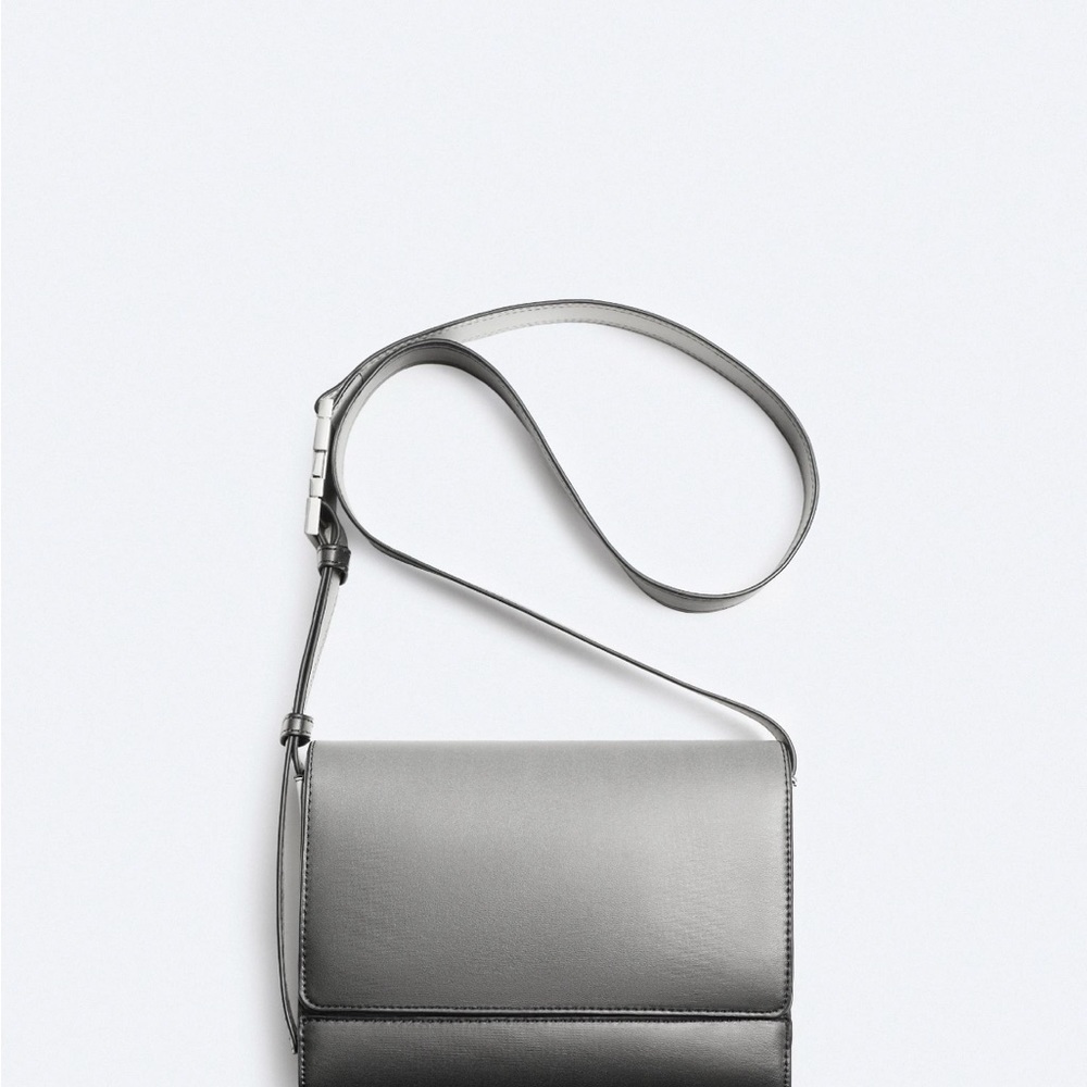 Zara Gray Leather Crossbody Bag